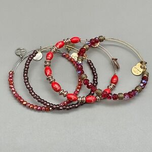 Alex and Ani Bangle Bracelet Set Womens Red Purple Beaded Stackable Jewelry